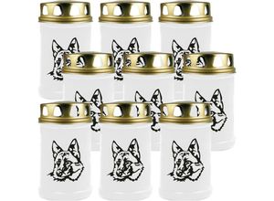 4059222045586 - Hs Candle - Grabkerze - 9er Pack - Grablicht mit Tier-Motiv ( Hund Schäferhund ) - ca 40h Brenndauer je Kerze ( 12cm ø 6cm ) - viele versch Designs