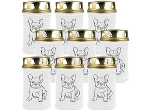 4059222045616 - Hs Candle - Grabkerze - 9er Pack - Grablicht mit Tier-Motiv ( Hund Bulldogge ) - ca 40h Brenndauer je Kerze ( 12cm ø 6cm ) - viele versch Designs