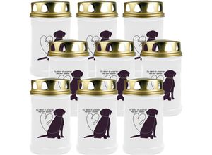 4059222045630 - Grabkerze - 9er Pack - Grablicht mit Tier-Motiv ( Hund Leine ) - ca 40h Brenndauer je Kerze ( 12cm ø 6cm ) - viele versch Designs - Hund Leine