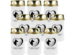 4059222045647 - Hs Candle - Grabkerze - 9er Pack - Grablicht mit Tier-Motiv ( Hund Herz ) - ca 40h Brenndauer je Kerze ( 12cm ø 6cm ) - viele versch Designs - Hund