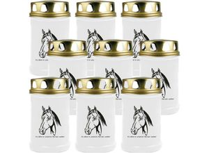 4059222045753 - Hs Candle - Grabkerze - 9er Pack - Grablicht mit Tier-Motiv ( Pferd ) - ca 40h Brenndauer je Kerze ( 12cm ø 6cm ) - viele versch Designs - Pferd