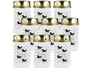 4059222045760 - Hs Candle - Grabkerze - 9er Pack - Grablicht mit Tier-Motiv ( Pferde ) - ca 40h Brenndauer je Kerze ( 12cm ø 6cm ) - viele versch Designs - Pferde