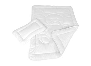 4059222049256 - Bestgoodies - Bettenset für Kinder Bettdecke 100x135cm + Kopfkissen 40x60cm Kinderdecke Kinderkissen Baby Betten Set mit Bärchen-Steppung - Weiß