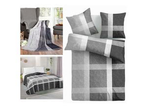 4059222053765 - Home & Living Set ( Anthrazit ) Bettbezug 100% Baumwolle ( 135x200cm   80x80cm ) Tagesdecke 220x240cm Kuscheldecke 150x200cm - Öko-Tex 100