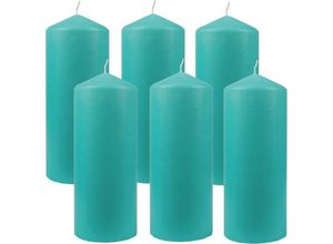 4059222055240 - Hs Candle - Stumpenkerzen Wachskerzen Ø6cm x 17cm ( 6er Pack ) Türkis - Lange Brenndauer Hergestellt in eu Kerzen Blockkerzen - Wachs Stumpen