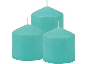 4059222055448 - Hs Candle - Stumpenkerzen Wachskerzen Ø8cm x 8cm ( 3er Pack ) Türkis - Lange Brenndauer Hergestellt in eu Kerzen Blockkerzen - Wachs Stumpen