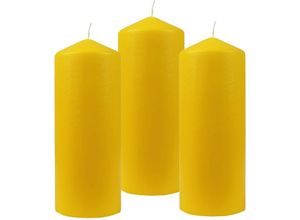 4059222056032 - Hs Candle - Stumpenkerzen Wachskerzen Ø8cm x 20cm ( 3er Pack ) Gelb - Lange Brenndauer Hergestellt in eu Kerzen Blockkerzen - Wachs Stumpen - Gelb