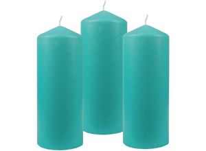 4059222056094 - Hs Candle - Stumpenkerzen Wachskerzen Ø8cm x 20cm ( 3er Pack ) Türkis - Lange Brenndauer Hergestellt in eu Kerzen Blockkerzen - Wachs Stumpen