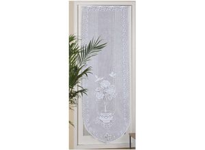 4059222060855 - Türpanneaux 180x60cm Mona ( Blumen Vögel ) Stangendurchzug Voile Kurzgardine mit Stickerei - Bistrogardine Panneaux - Mona Blumentopf mit Vögeln