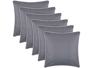 4059222061784 - Outdoor Kissen mit Paspel 6er Pack ( 45 x 45 cm ) Dunkelgrau - Dekokissen Garten Reißverschluss - Schmutz- und Wasserabweisend - abnehmbarer Bezug