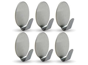 4059222062200 - Selbstklebende Wandhaken ( 6er Set ) Silber aus Edelstahl für Badezimmer Schlafzimmer Wand Rostfrei Aufhänger Bilderhaken ohne Bohren - Silber