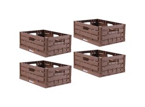 4059222064761 - Stabile Faltbox 4er Pack Holzdesign 40 x 30 x 163cm ( LxBxH ) Stapelbarer Faltbarer Einkaufskorb 16L - Robuste Klappkiste - Gemüsekiste Obstkiste