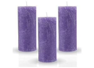 4059222066673 - Bestgoodies - Rustikale Stumpenkerze 3er-Pack Lila vers Farben Größen - lange Brenndauer Antik Kerze Duftfreie Altarkerze - Dekokerze Adventskerze