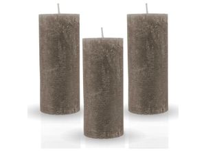 4059222068325 - Rustikale Stumpenkerze 3er-Pack Taupe vers Farben Größen - lange Brenndauer Antik Kerze Duftfreie Altarkerze - Dekokerze Adventskerze - Taupe