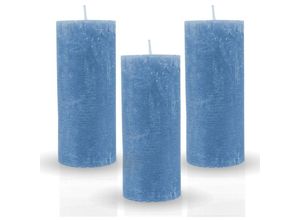 4059222068363 - Bestgoodies - Rustikale Stumpenkerze 3er-Pack Blau vers Farben Größen - lange Brenndauer Antik Kerze Duftfreie Altarkerze - Dekokerze Adventskerze