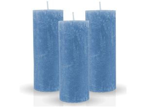 4059222068370 - Bestgoodies - Rustikale Stumpenkerze 3er-Pack Blau vers Farben Größen - lange Brenndauer Antik Kerze Duftfreie Altarkerze - Dekokerze Adventskerze