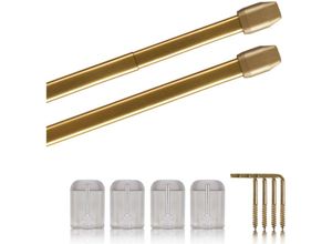 4059222215415 - Vitragestangen 2er Pack ausziehbar 2 Gardinenstangen mit Selbstklebehaken - Befestigung ohne Bohren (Farbe messing glänzend Größe 40-60cm ) - Gold