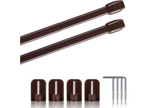 4059222215507 - Bestlivings - Vitragestangen 2er Pack ausziehbar 2 Gardinenstangen mit Selbstklebehaken - Befestigung ohne Bohren (Farbe braun Größe 60-90cm )