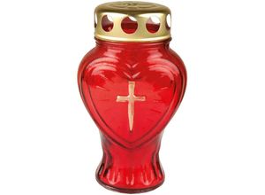 4059222251673 - Hs Candle - Grablicht Glas in Herzform ( Rot ) Grabkerze mit ca 30h Brenndauer - Rot