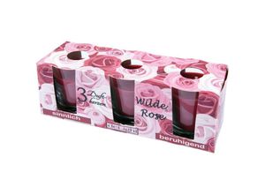 4059222253035 - Hs Candle - Duftkerzen Classic 3er Pack im Glas lange Brenndauer und angenehmer Duft ( Wilde Rose ) - Rosa