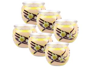 4059222253387 - Hs Candle - Duftkerzen Motiv 6er Pack im Glas lange Brenndauer und angenehmer Duft ( Vanille ) - Beige