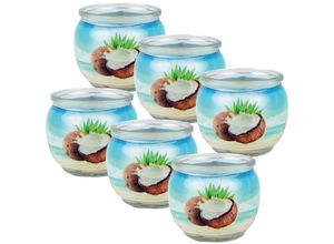 4059222253394 - Hs Candle - Duftkerzen Motiv 6er Pack im Glas lange Brenndauer und angenehmer Duft ( Coconut ) - Blau