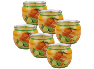 4059222253424 - Hs Candle - Duftkerzen Motiv 6er Pack im Glas lange Brenndauer und angenehmer Duft ( Citrus Fruits ) - Gelb