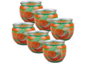 4059222253431 - Hs Candle - Duftkerzen Motiv 6er Pack im Glas lange Brenndauer und angenehmer Duft ( Fresh Melon ) - Orange