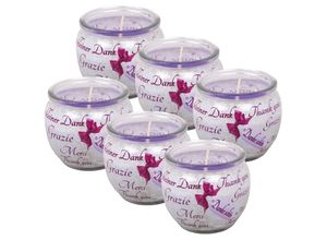 4059222253622 - Hs Candle - Duftkerzen Sprüche 6er Pack im Glas lange Brenndauer und angenehmer Duft ( Danke Schön ) - Lila