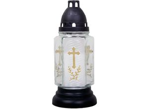 4059222255541 - Hs Candle - Grableuchte aus Glas ( 24 cm ) mit Kreuz inklusiv Kerze - Design Buena weiß - Buena Weiß