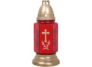 4059222255572 - Hs Candle - Grableuchte aus Glas ( 24 cm ) mit Kreuz inklusiv Kerze - Design Bella rot - Bella Rot