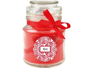 4059222275969 - Hs Candle - Duftkerze mit Schriftzug Rose im Bonbon Glas 120g Wachs - Brenndauer ca 30 Stunden Kerze im Glas in Geschenkverpackung - Rot