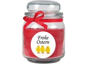 4059222276324 - Hs Candle - Duftkerze als Ostergeschenk ( Rosen-Duft ) Design Küken - Kerze als Osterdeko - 300g Wachs mit ca 70 Stunden Brenndauer - Rot