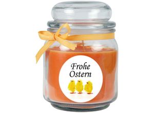 4059222276386 - Hs Candle - Duftkerze als Ostergeschenk ( Honigmelone-Duft ) Design Küken - Kerze als Osterdeko - 300g Wachs mit ca 70 Stunden Brenndauer - Orange