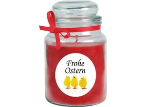 4059222276423 - Hs Candle - Duftkerze als Ostergeschenk ( Rosen-Duft ) Design Küken - Kerze als Osterdeko - 500g Wachs mit ca 110 Stunden Brenndauer - Rot