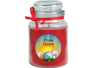 4059222276430 - Hs Candle - Duftkerze als Ostergeschenk ( Rosen-Duft ) Design Ostereier - Kerze als Osterdeko - 500g Wachs mit ca 110 Stunden Brenndauer - Rot