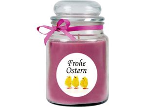 4059222276461 - Hs Candle - Duftkerze als Ostergeschenk ( Lavendel-Duft ) Design Küken - Kerze als Osterdeko - 500g Wachs mit ca 110 Stunden Brenndauer - Lila