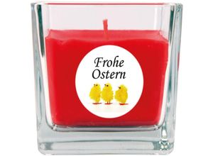 4059222276522 - Hs Candle - Duftkerze als Ostergeschenk ( Rosen-Duft ) Design Küken - Kerze als Osterdeko - 190g Wachs mit ca 50 Stunden Brenndauer - Rot