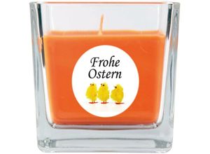 4059222276584 - Hs Candle - Duftkerze als Ostergeschenk ( Honigmelone-Duft ) Design Küken - Kerze als Osterdeko - 190g Wachs mit ca 50 Stunden Brenndauer - Orange