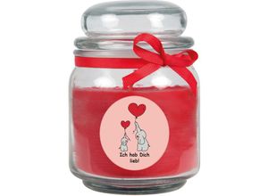 4059222277185 - Hs Candle - Duftkerze im Bonbonglas Comic Duft Rose ( Rot ) 300g - Brenndauer bis zu 70 Stunden Kerze aus Glas mit Duft - Rot