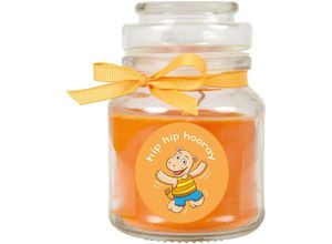 4059222277291 - Hs Candle - Duftkerze im Bonbonglas Comic Duft Honigmelone ( Orange ) 120g - Brenndauer bis zu 30 Stunden Kerze aus Glas mit Duft - Orange