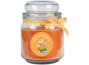 4059222277307 - Hs Candle - Duftkerze im Bonbonglas Comic Duft Honigmelone ( Orange ) 300g - Brenndauer bis zu 70 Stunden Kerze aus Glas mit Duft - Orange