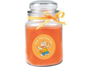 4059222277314 - Hs Candle - Duftkerze im Bonbonglas Comic Duft Honigmelone ( Orange ) 500g - Brenndauer bis zu 110 Stunden Kerze aus Glas mit Duft - Orange