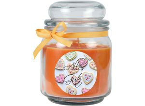 4059222277451 - Hs Candle - Duftkerze im Bonbonglas zum Muttertag Duft Honigmelone ( Orange ) 300g - Brenndauer bis zu 70 Stunden Kerze aus Glas mit Duft - Orange