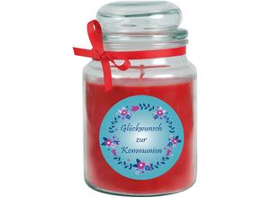 4059222277642 - Hs Candle - Duftkerze im Bonbonglas zur Kommunion Duft Rose ( Rot ) 500g - Brenndauer bis zu 110 Stunden Kerze aus Glas mit Duft - Rot