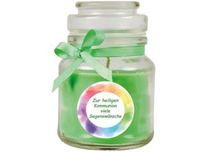 4059222277659 - Hs Candle - Duftkerze im Bonbonglas zur Kommunion Duft Kokos ( Grün ) 120g - Brenndauer bis zu 30 Stunden Kerze aus Glas mit Duft - Grün