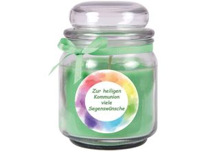 4059222277666 - Hs Candle - Duftkerze im Bonbonglas zur Kommunion Duft Kokos ( Grün ) 300g - Brenndauer bis zu 70 Stunden Kerze aus Glas mit Duft - Grün