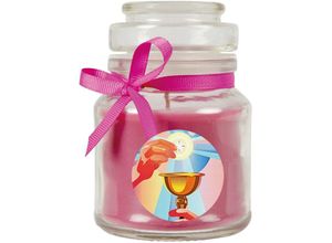 4059222277710 - Hs Candle - Duftkerze im Bonbonglas zur Kommunion Duft Lavendel ( Lila ) 120g - Brenndauer bis zu 30 Stunden Kerze aus Glas mit Duft - Lila