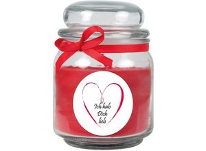 4059222278427 - Hs Candle - Duftkerze im Bonbonglas Herzen Duft Rose ( Rot ) 300g - Brenndauer bis zu 70 Stunden Kerze aus Glas mit Duft - Rot