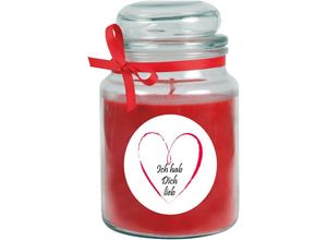 4059222278434 - Hs Candle - Duftkerze im Bonbonglas Herzen Duft Rose ( Rot ) 500g - Brenndauer bis zu 110 Stunden Kerze aus Glas mit Duft - Rot